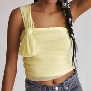 Anthropologie Maeve Tulle Yellow Bow Top - Large - New